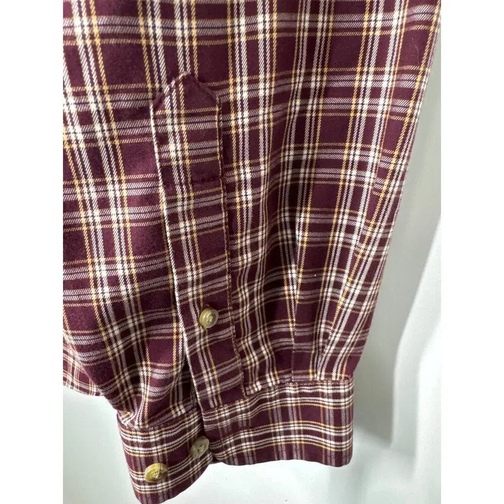 L.L. Bean Men's XXL Tall Burgundy Plaid Cotton Shirt, Traditional Fit